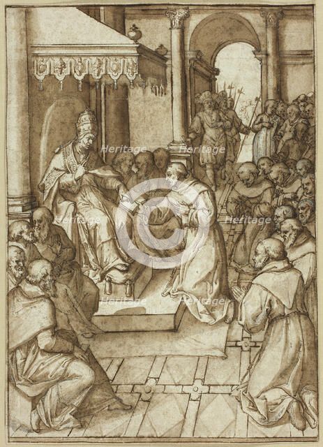 Approval of the Rules of the Franciscan Order by Pope Innocent III in 1209, n.d. Creator: Livio Agresti da Forlì.