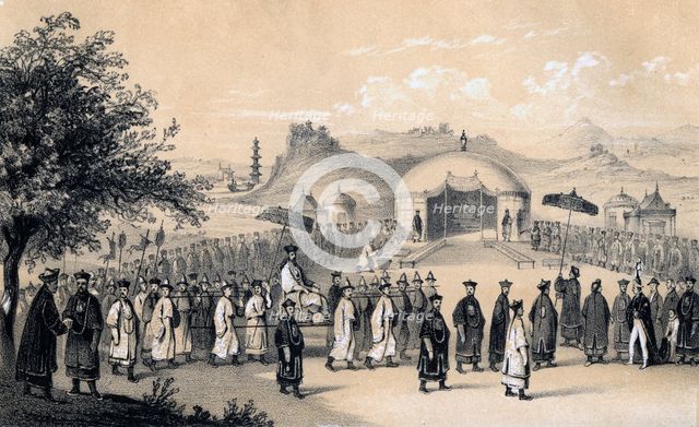 Approach of the Emperor of China, to receive the British ambassador, 1847. Artist: JW Giles