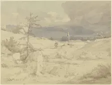 Approaching storm over a landscape with a wayside cross, 1836. Creator: Eduard Wilhelm Pose