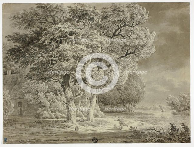 Approaching Storm; Wind Blown Trees; Boy and Dog Running Home, n.d. Creator: Unknown.