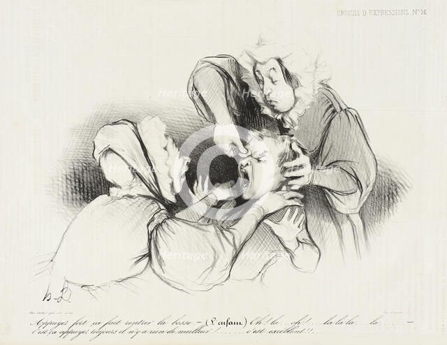 Appuyez fort, ça fait rentrer la bosse..., 1838. Creator: Honore Daumier.