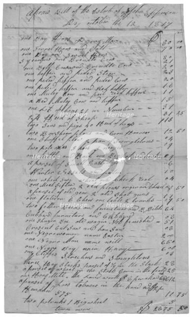 Aprais [Appraisal]; Bill of the Estate of John Epperson, 1817-10-12. Creator: Unknown.