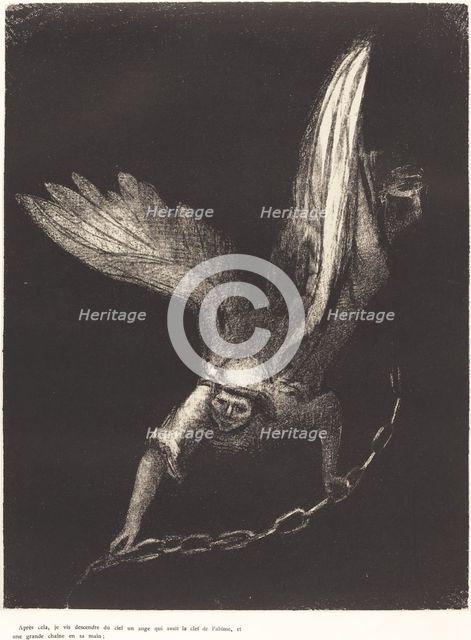 Apres cela je vis descendre du ciel un ange qui avait la clef de l'abime, et une grande..., 1899. Creator: Odilon Redon.