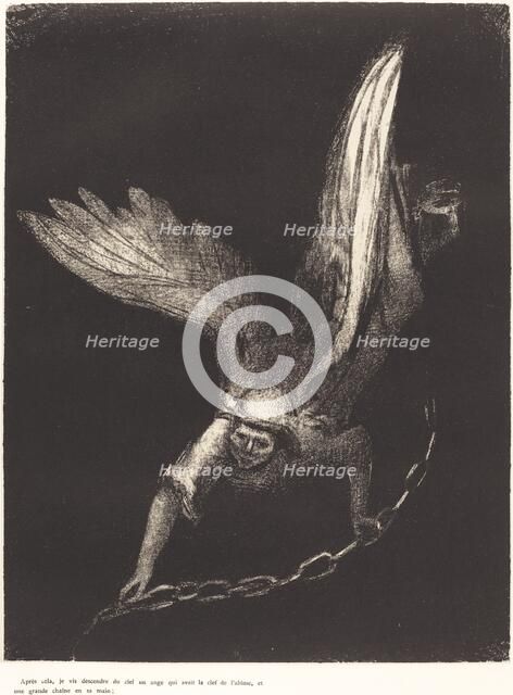 Apres cela je vis descendre du ciel un ange qui avait la clef de l'abime, et une grande..., 1899. Creator: Odilon Redon.