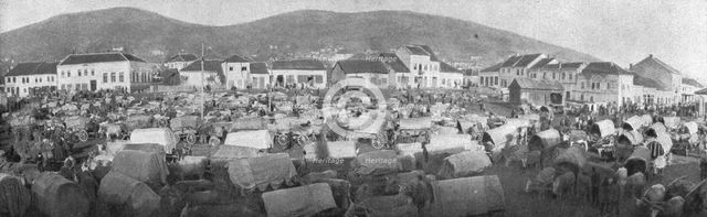 'Apres la Perte de Pirot et de Nich; Apres l'evacuation de Nich: les fourgons..., 1915 (1924). Creator: Unknown.