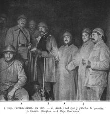 Apres la reprise du Fort de Vaux; 1. Cap. Perron, comm.du fort.--2. Lieut. Diot qui y..., 1916. Creator: Unknown