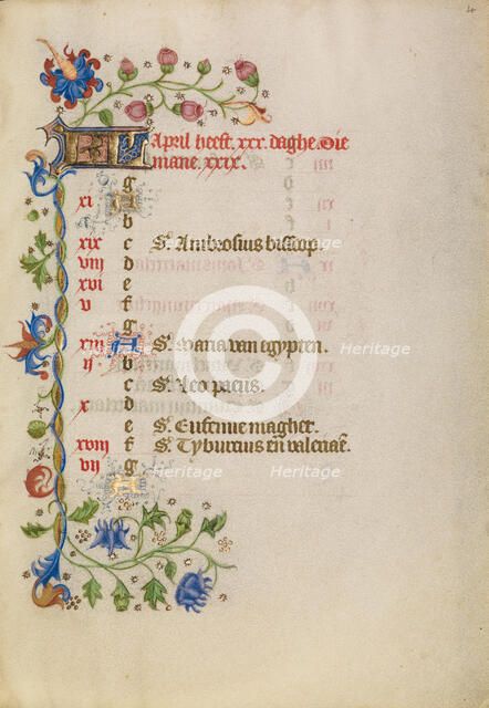 April Calendar Page; Book of Hours, after 1460. Creator: Unknown.