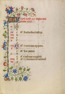April Calendar Page; Book of Hours, after 1460. Creator: Unknown