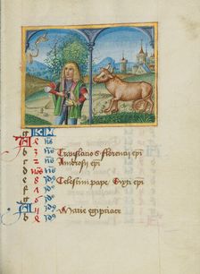 April Calendar Page; Hawking; Taurus; Book of Hours, early 16th century. Creator: Unknown
