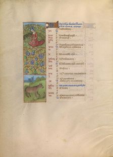April Calendar Page; Picking Flowers; Taurus; Katherine Hours, about 1480-1485. Creator: Unknown