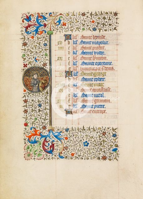 April Calendar Page: Saint George; Book of Hours, about 1440-1450. Creator: Workshop of the Bedford Master.