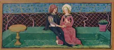 April - lovers in a garden, 15th century, (1939). Creator: Robinet Testard