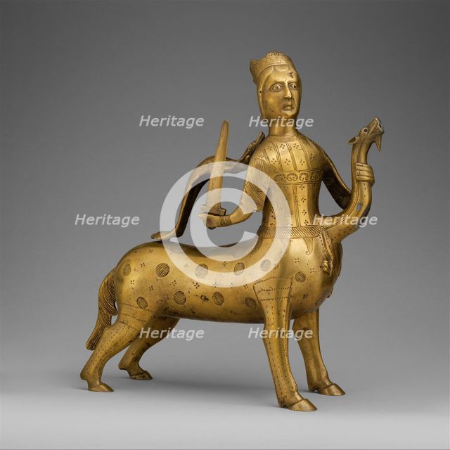 Aquamanile in the Form of a Crowned Centaur Fighting a Dragon, German, 1200-1225. Creator: Unknown.