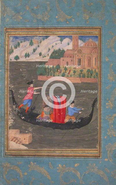 Aquatic Scene with Three Men in a Gondola, late 16th-early 17th century. Creator: Unknown.