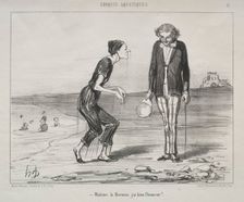 Aquatic Sketches, plate 8: Madame la Baronne, it is my honor..., 1853. Creator: Honoré Daumier (French, 1808-1879); Ch. Trinocq