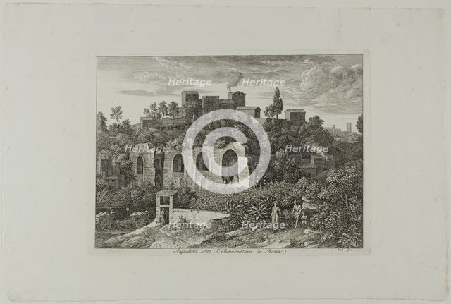 Aqueduct Below the Monastery of St. Bonaventura in Rome, plate ten from Die Römische..., 1810. Creator: Joseph Anton Koch.