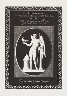 Art of the Lithograph: Dedication Sheet, Plate VII, 1819. Creator: Alois Senefelder (German, 1771-1834)