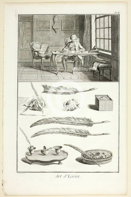 Art of Writing, from Encyclopédie, 1760. Creator: Benoit-Louis Prevost.