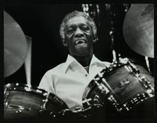 Art Blakey on stage with the Jazz Messengers at the Forum Theatre, Hatfield, Hertfordshire, 1978. Creator: Denis Williams