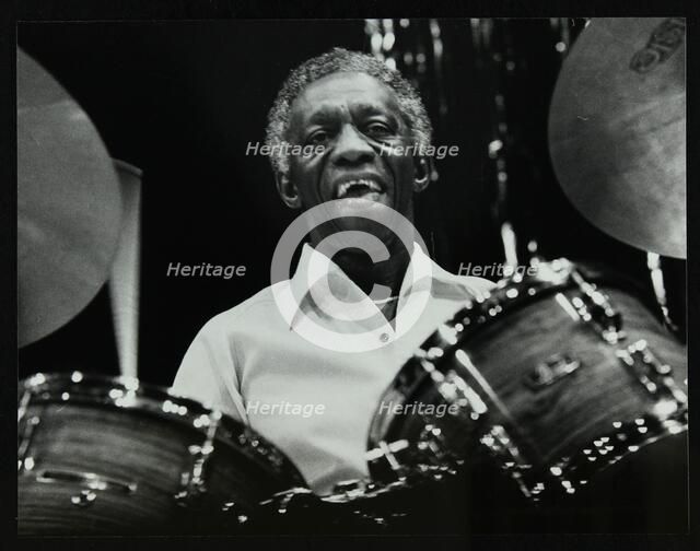 Art Blakey on stage with the Jazz Messengers at the Forum Theatre, Hatfield, Hertfordshire, 1978. Artist: Denis Williams