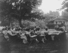 Art class, sketching a private home, Normal School, (1899?). Creator: Frances Benjamin Johnston