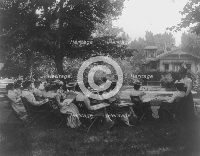 Art class, sketching a private home, Normal School, (1899?). Creator: Frances Benjamin Johnston.
