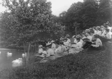 Art class, sketching ducks at zoo, Normal school, (1899?). Creator: Frances Benjamin Johnston