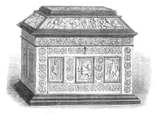 Art Collections in the South Kensington Museum: Byzantine casket of bonework, set in ebony, 1869. Creator: Unknown