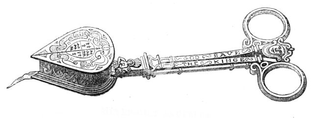 Art Collections in the South Kensington Museum: silver-gilt snuffers, 1869. Creator: Unknown.