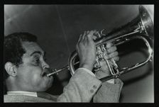 Art Farmer on the flugelhorn at The Bell, Codicote, Hertfordshire, 25 February 1985. Creator: Denis Williams