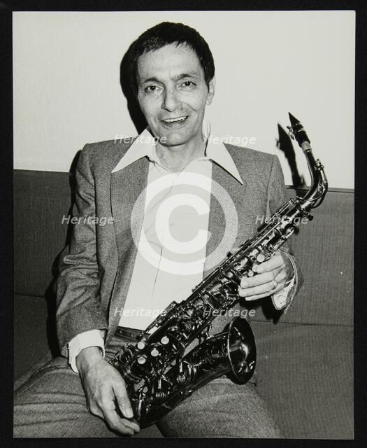 Art Pepper holding his saxophone, Royal Festival Hall, London, 14 July, 1980. Artist: Denis Williams