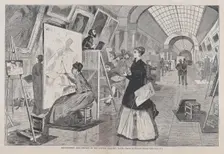 Art-Students and Copyists in the Louvre Gallery, Paris (Harper's Weekly, Vol. ..., January 11, 1868. Creator: Unknown