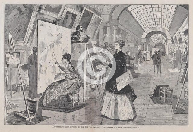 Art-Students and Copyists in the Louvre Gallery, Paris (Harper's Weekly, Vol. ..., January 11, 1868. Creator: Unknown.