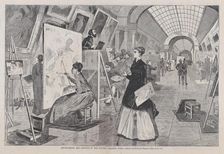 Art-Students and Copyists in the Louvre Gallery, Paris (Harper's Weekly, Vol. ..., January 11, 1868. Creator: Unknown