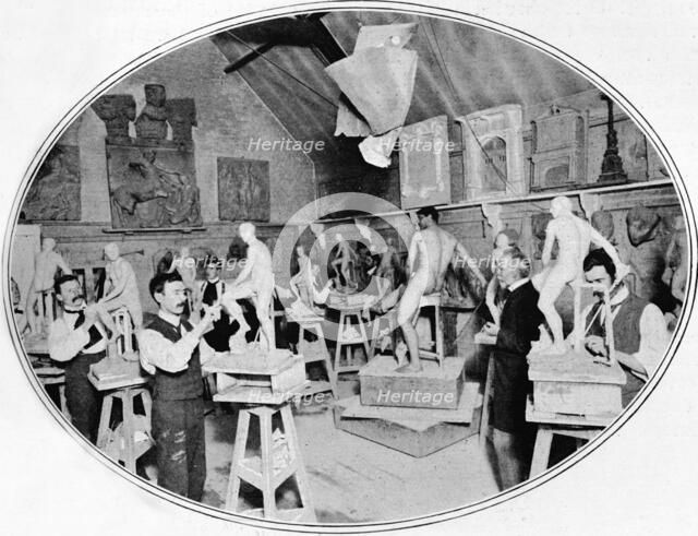 Art students in a sculpture modelling class, London, c1900 (1901). Artist: Unknown.