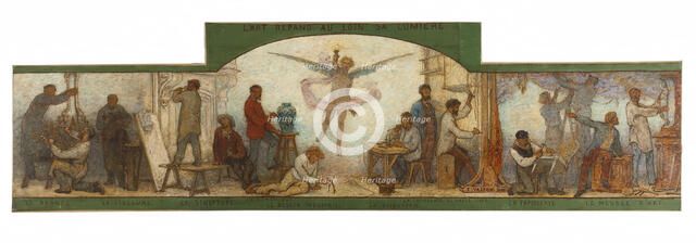 Art spreads its light far and wide: Crafts and industrial design: Sketch for the drawing..., 1880. Creator: Edmond Eugene Valton.