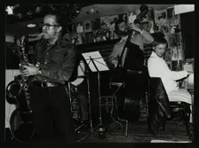 Art Themen, Dave Green, and Michael Garrick playing at The Bell, Codicote, Hertfordshire, 1981. Creator: Denis Williams