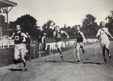 Arthur Duffey, American athlete, running a race, 1902. Creator: Edwin Levick