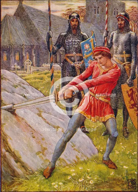 'Arthur Draws the Sword from the Stone', 1911.  Artist: Walter Crane.