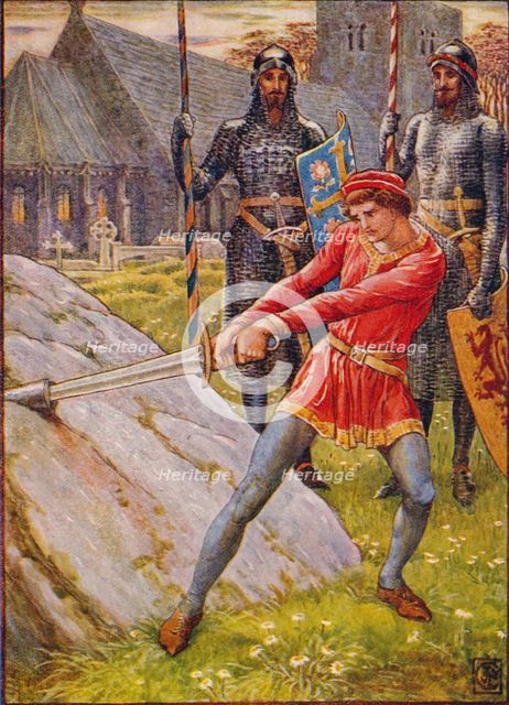 'Arthur Draws the Sword from the Stone', 1911.  Artist: Walter Crane.