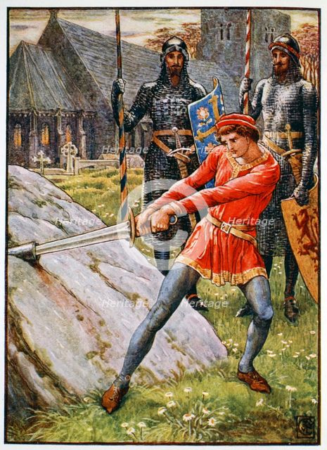'Arthur Draws the Sword from the Stone', 1911.  Creator: Unknown.