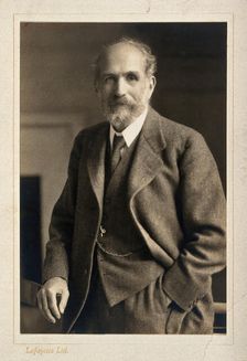 Arthur Schuster, standing, facing forwards, c1920. Creator: Unknown