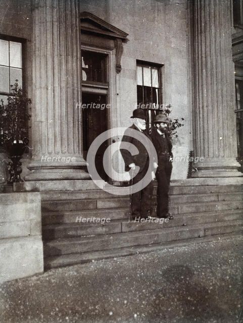 Arthur Schuster, with 1st  Baron Blythswood, on the steps of Blythswood House in Renfrewshire, c1901 Creator: Unknown.