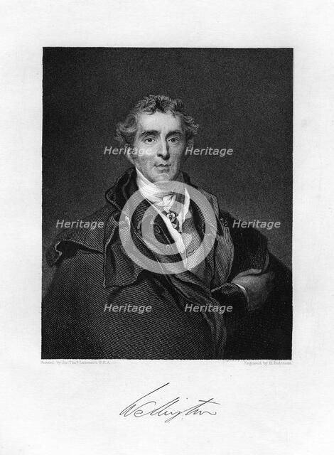 Arthur Wellesley, 1st Duke of Wellington, British soldier and statesman, 19th century.Artist: H Robinson