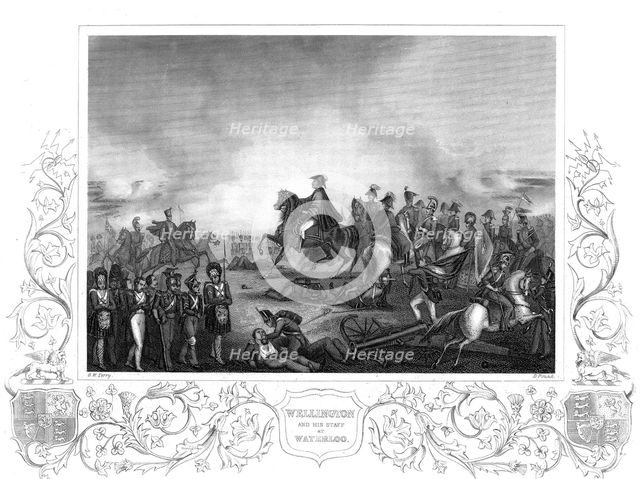 Arthur Wellesley, Duke of Wellington, with his staff at the Battle of Waterloo, 18 June 1815. Artist: Unknown
