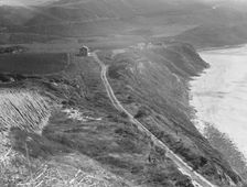 Artichoke farms reach to the water's edge, near Half Moon Bay, California coast , 1938. Creator: Dorothea Lange