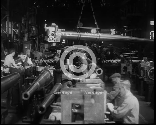 Artillery Barrels Being Produced in a Factory, 1940. Creator: British Pathe Ltd.