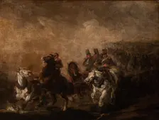 Artillery Crossing a Stream, 1844. Creator: Piotr Michalowski