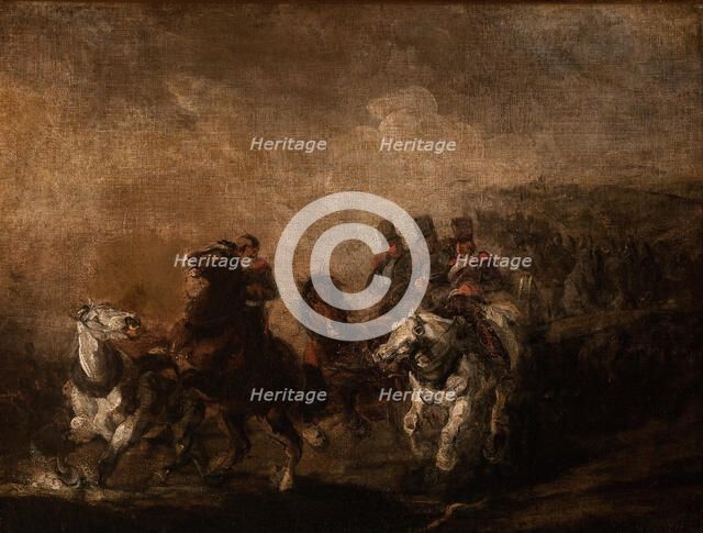 Artillery Crossing a Stream, 1844. Creator: Piotr Michalowski.