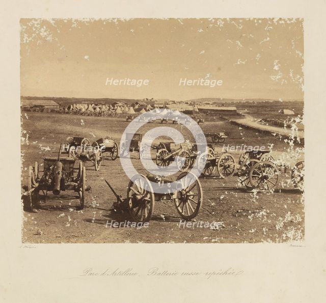 Artillery depot. Retaken Russian Battery. From: Souvenir de la Guerre de Crimee, 1855. Creator: Méhédin, Léon-Eugène (1828-1905).